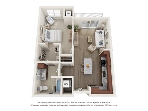 Floor plan for 1 bed, 1 bath, 712 sqft